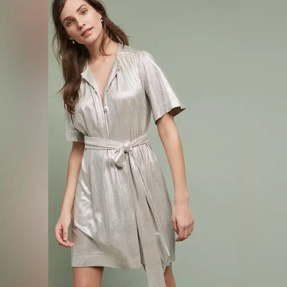 knee length dresses for ladies Silver Metallic Leather Mini Dress main image 1
